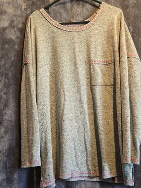 torrid Heathered Gray Plush Long Sleeve Top with Black Logo